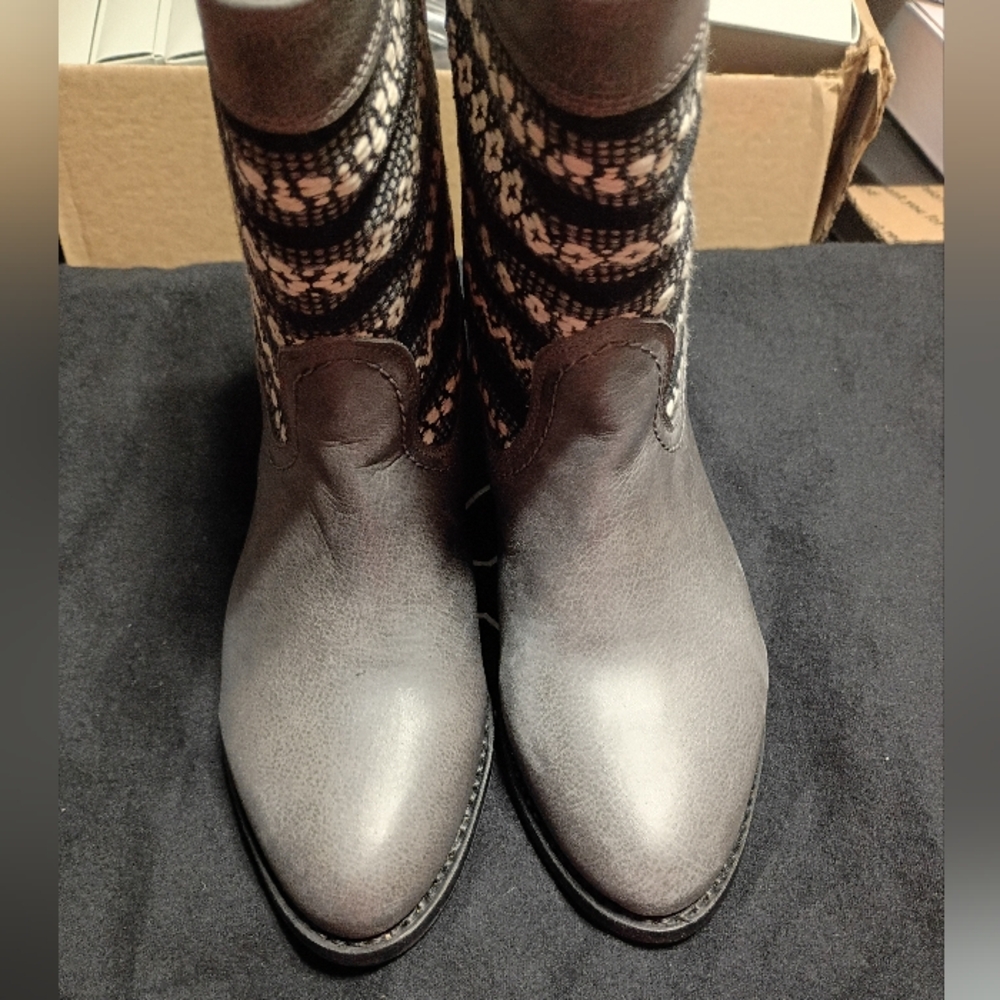 Cobra Society Gray Leather And Tapestry Boots Women’s EU 35 Spain New